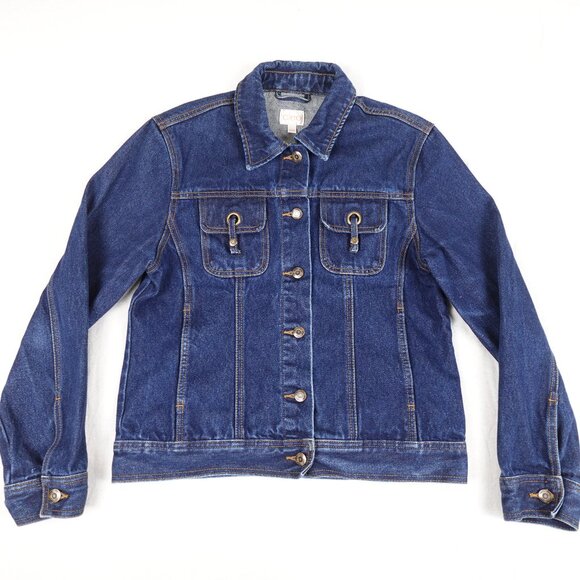 Vintage Y2K cleo Jean Jacket Women's Medium 100% Cotton Denim Trucker Coat - Picture 1 of 9